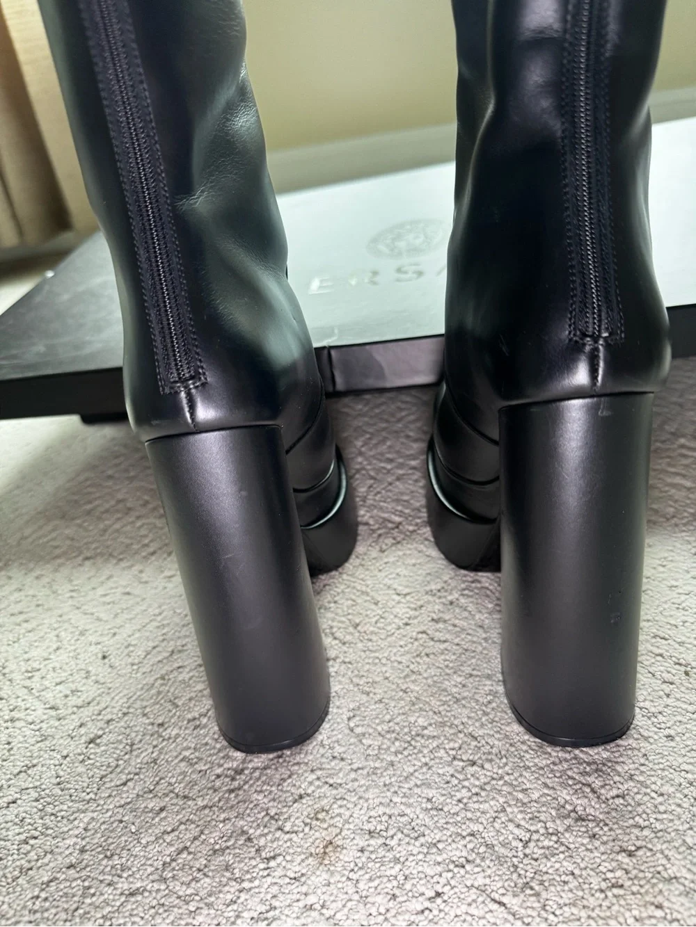 Versace Aevitas Leather Platform Black Knee-High Boots. 36 1/2